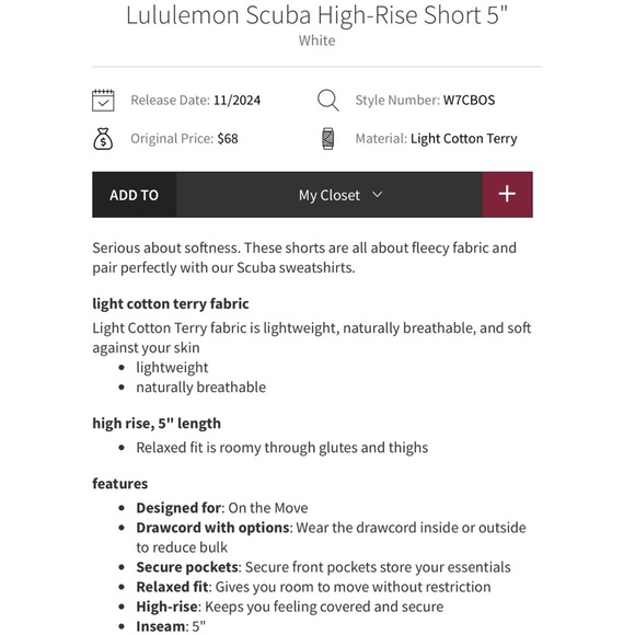 Lululemon Scuba High-Rise Short 5" in White - Picture 3 of 10